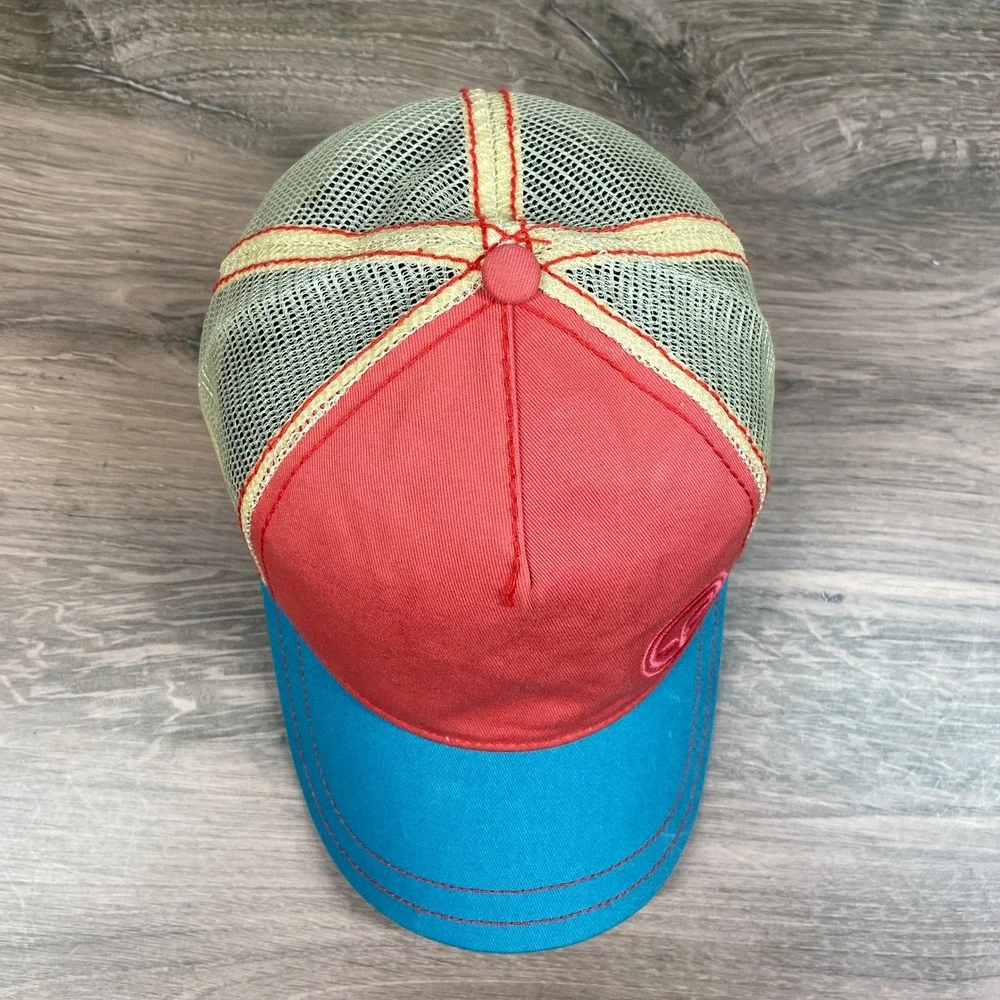 Pistil‎ Women's Coral Teal Flamingo Logo Trucker Hat Adjustable Mesh Back
